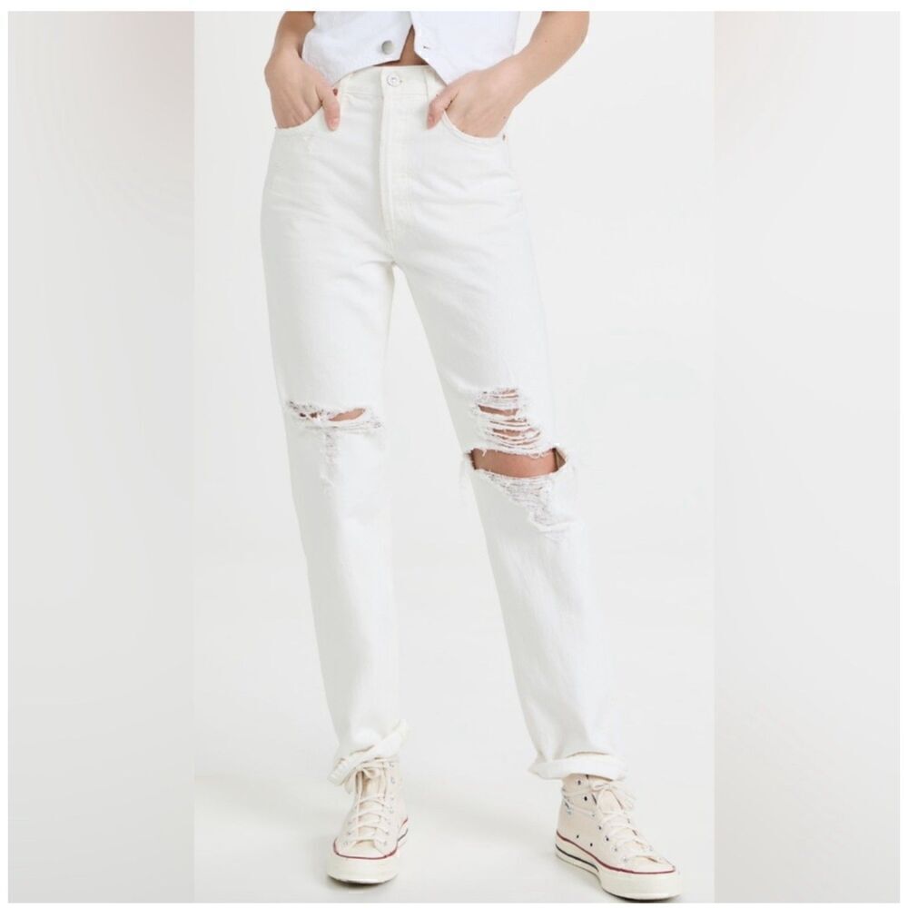 Citizens of Humanity Eva High Rise Baggy Jeans Distressed White Size 28
